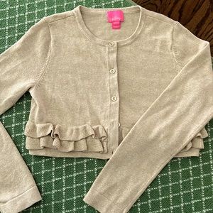 Lily Pulitzer girls fleur ruffle cardigan gold shimmer-perfect for Holiday